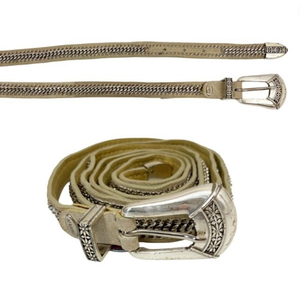 Nanni Genuine Leather Chain Link Belt‎ Silver Beige Italy - Women's Size 32 / 80
